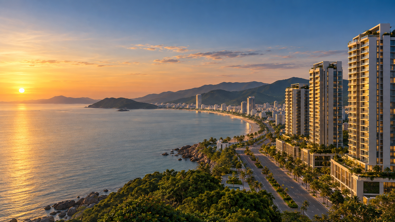 Không gian đô thị ven biển Quy Nhơn lúc hoàng hôn